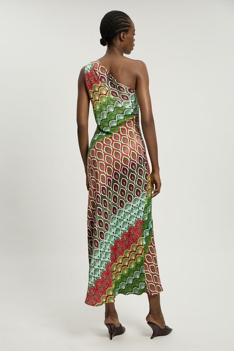 Satin Viscose Multi Print One Shoulder Maxi Dress - Image 3