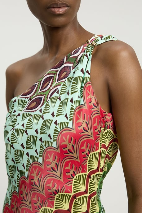 Satin Viscose Multi Print One Shoulder Maxi Dress - Image 4