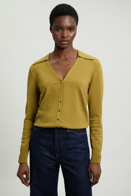 Viscose Blend Popper Detail Knit Collared Cardigan - Image 1