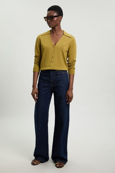 Viscose Blend Popper Detail Knit Collared Cardigan - Image 2