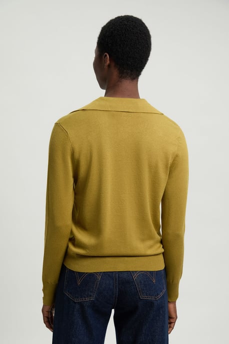 Viscose Blend Popper Detail Knit Collared Cardigan - Image 3