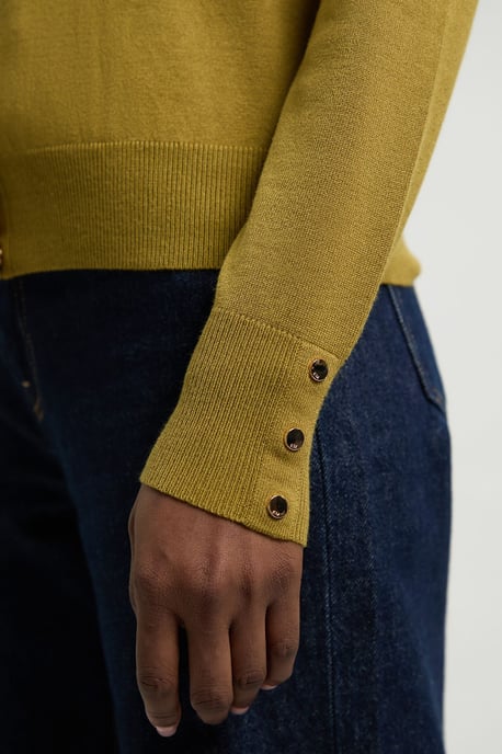 Viscose Blend Popper Detail Knit Collared Cardigan - Image 4