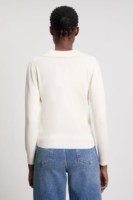 Viscose Blend Popper Detail Knit Collared Cardigan - Image 2