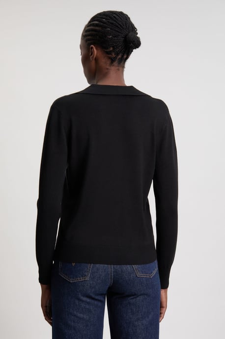 Viscose Blend Popper Detail Knit Collared Cardigan - Image 3
