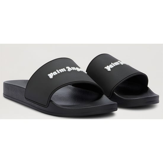 Men's Palm Angels Classic Logo Pool Sliders in Black White - Image 1