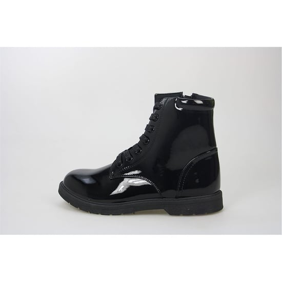 Girls Buckle My Shoe Lace Up Ankle Boots with Side Zipper in Black - Image 2