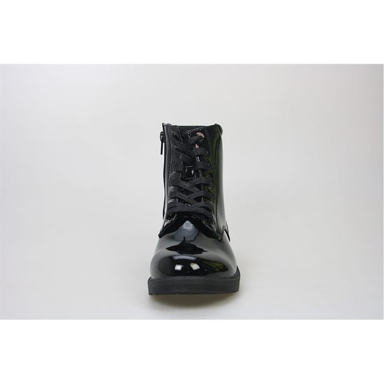 Girls Buckle My Shoe Lace Up Ankle Boots with Side Zipper in Black - Image 4
