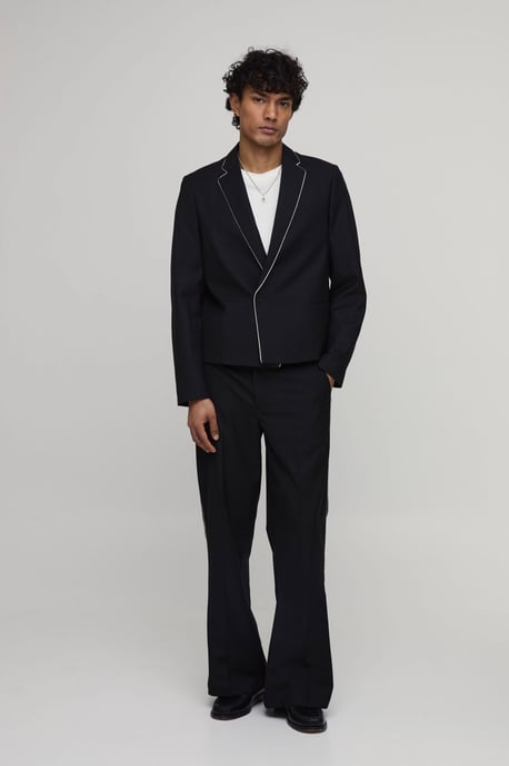 Contrast Piping Flared Tailored Suit Trousers - Image 4