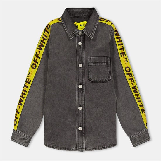 Boys Off White Regular Fit Lettering Denim Shirt in Grey/Yellow - Image 1