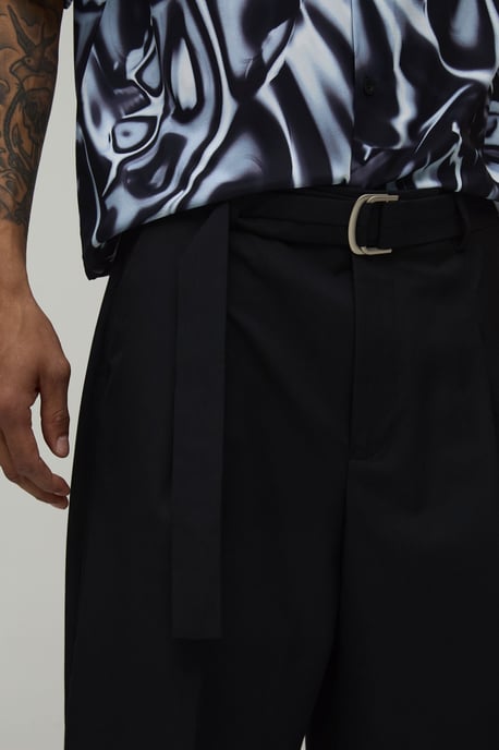 Wide Fit Belted Pleat Front Tailored Trousers - Image 3