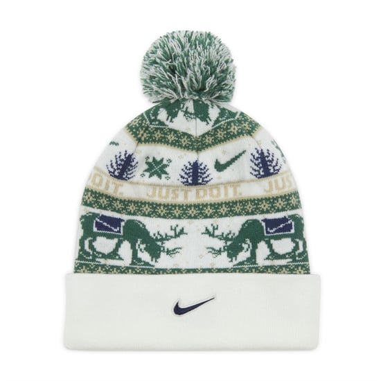 Accessories Nike Peak Reindeer Turn Up Brim Pom Pom Bobble Hat in Sail/Fir/Desert - Image 1