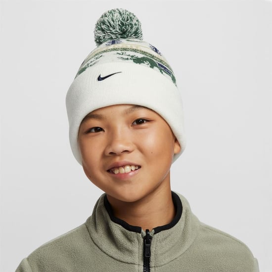 Accessories Nike Peak Reindeer Turn Up Brim Pom Pom Bobble Hat in Sail/Fir/Desert - Image 3