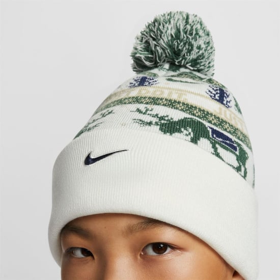 Accessories Nike Peak Reindeer Turn Up Brim Pom Pom Bobble Hat in Sail/Fir/Desert - Image 6