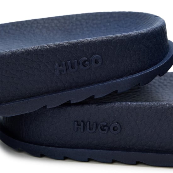 Boys Hugo Match It Slides Open Toe Logo Print Flats in Dark Blue - Image 3