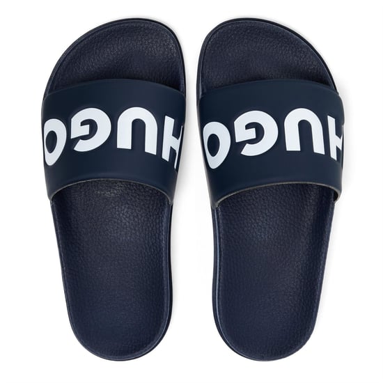 Boys Hugo Match It Slides Open Toe Logo Print Flats in Dark Blue - Image 4