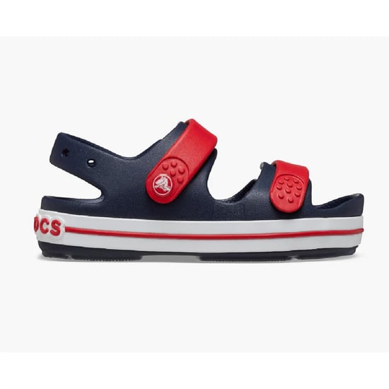 Boys Crocs Crocband Crocodile Print Open Toe Slides in Navy/Vrsity Red - Image 1