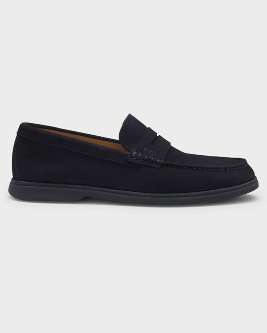 with Logo Penny Trim Logo Detail Loafers in Navy - Image 2