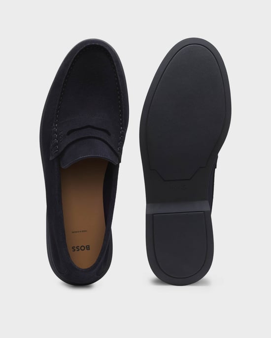 with Logo Penny Trim Logo Detail Loafers in Navy - Image 3