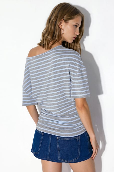 Striped Boat Neck Jersey Blouse - Image 3