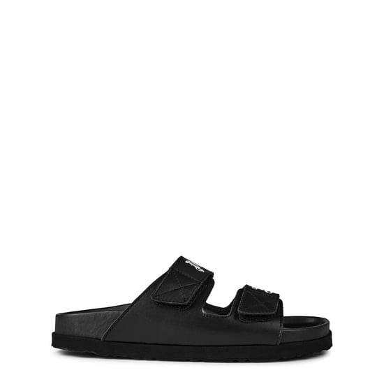 Boys Palm Angels Logo Touch Strap Slides Juniors in Black/White - Image 1