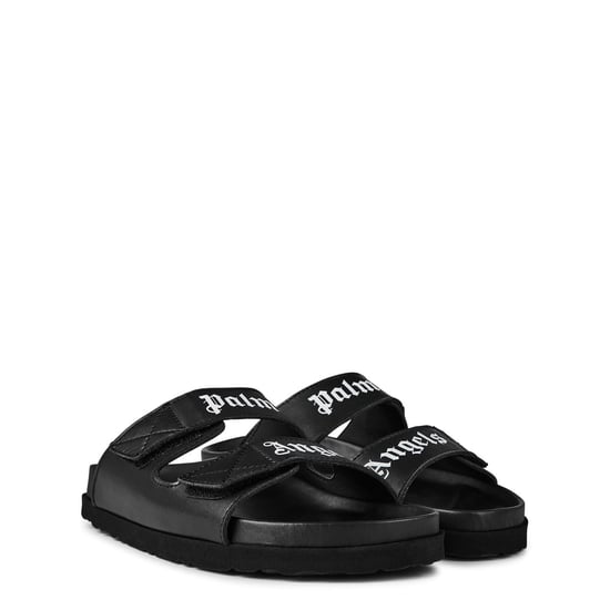 Boys Palm Angels Logo Touch Strap Slides Juniors in Black/White - Image 3