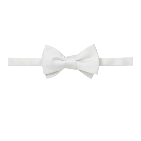 Off White Plain Satin Formal Bow Tie (White) - Image 4