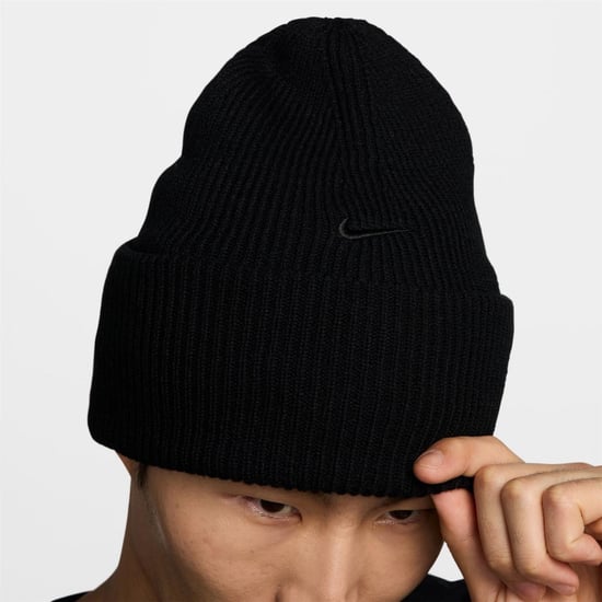 Accessories Nike Peak Logo Embroidered Beanie in Black/Black - Image 5