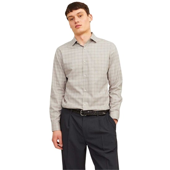 Jack And Jones Mens Parker Plaid Cuffed Formal Shirt (Greige) - Image 1