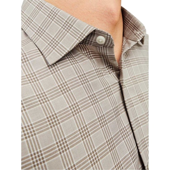 Jack And Jones Mens Parker Plaid Cuffed Formal Shirt (Greige) - Image 3