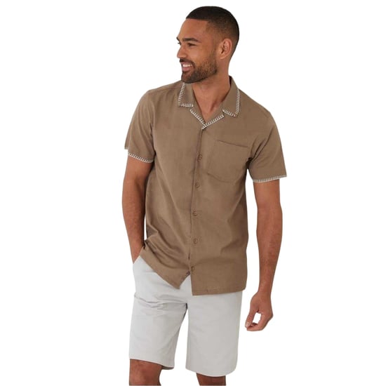 Threadbare Heren Burnley Korte Mouwen Shirt (Taupe) - Image 2