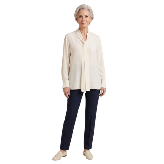 Boss Damesblouse met lange mouwen en strik in de hals (Wit) - Image 1