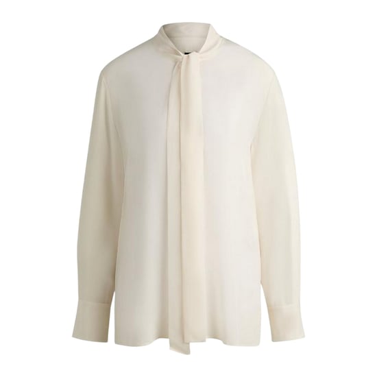 Boss Damesblouse met lange mouwen en strik in de hals (Wit) - Image 2