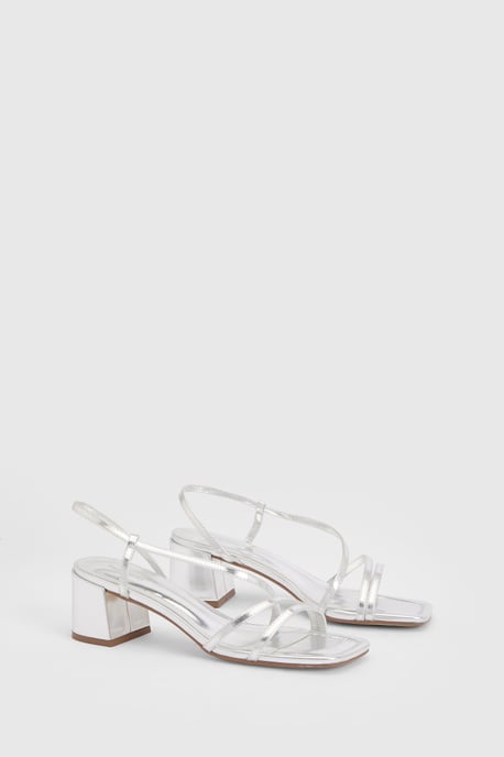 Metallic Asymmetric Strappy Low Block Heels - Image 3