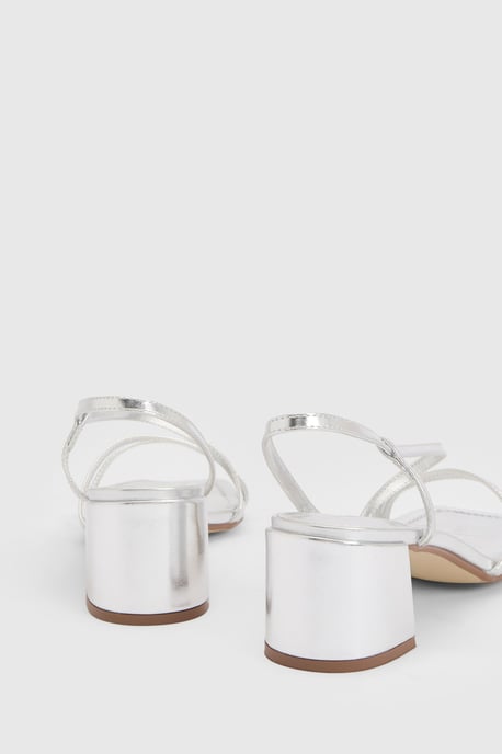Metallic Asymmetric Strappy Low Block Heels - Image 4