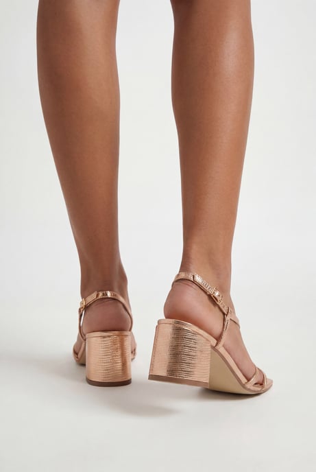 Metallic Asymmetric Strappy Low Block Heels - Image 2