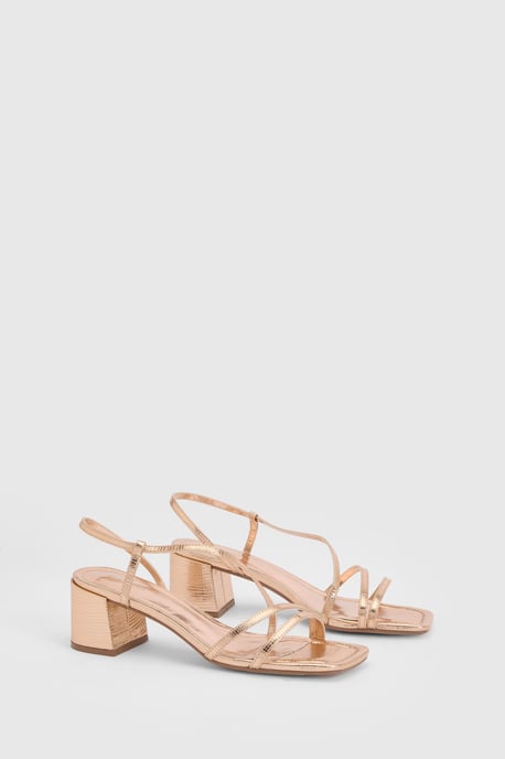 Metallic Asymmetric Strappy Low Block Heels - Image 3