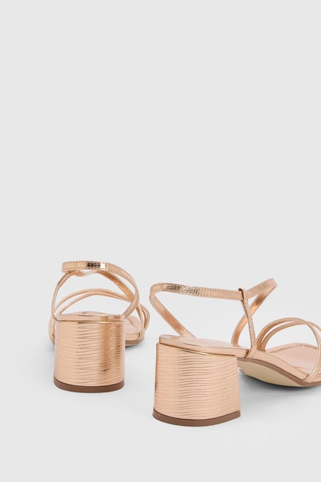 Metallic Asymmetric Strappy Low Block Heels - Image 4