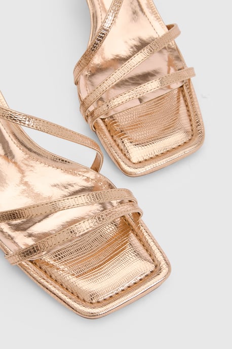 Metallic Asymmetric Strappy Low Block Heels - Image 5