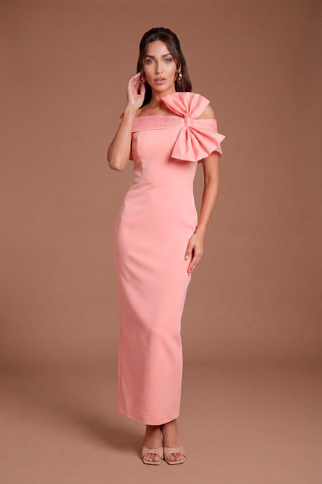 Off The Shoulder Bow Organza Midi Dress - Image 1