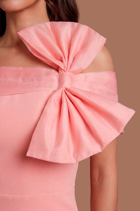 Off The Shoulder Bow Organza Midi Dress - Image 2