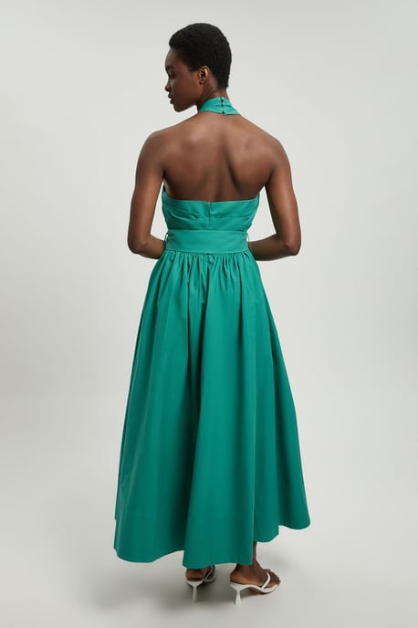 Cotton Poplin Cross Over Halter Neck Woven Midi Dress - Image 3