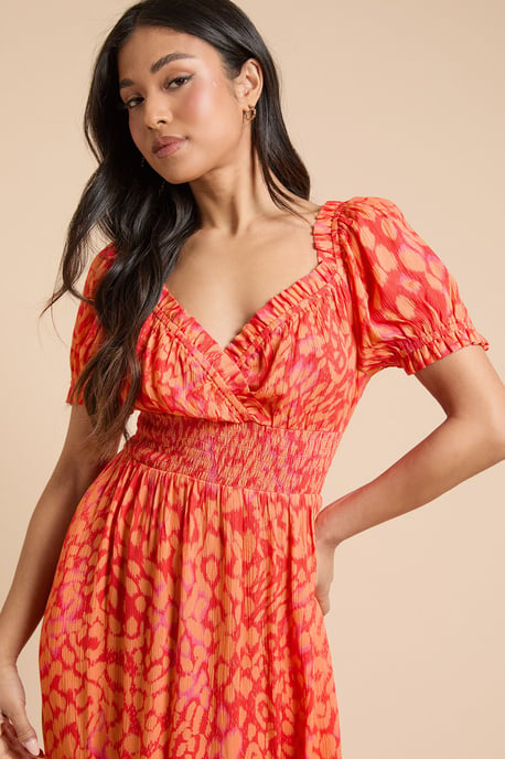 Petite Animal Shirred Waist Tiered Hem Midi Dress - Image 4