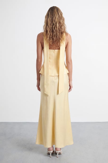 Petite Strapless Structured Bodice Satin Midi Dress - Image 2