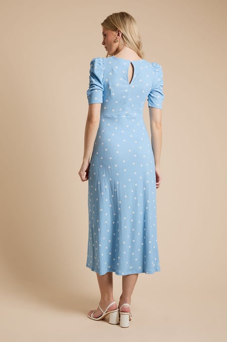 Blue Spot Short Sleeve Keyhole Jersey Midi Dress - Image 3