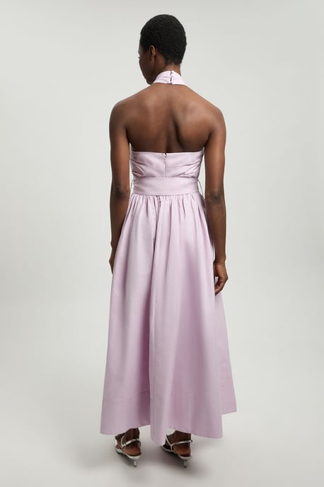 Cotton Poplin Cross Over Halter Neck Woven Midi Dress - Image 3