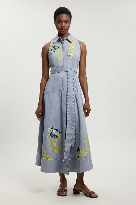 Floral Applique Belted Midi Dress - Image 1