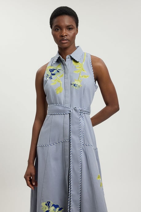 Floral Applique Belted Midi Dress - Image 2