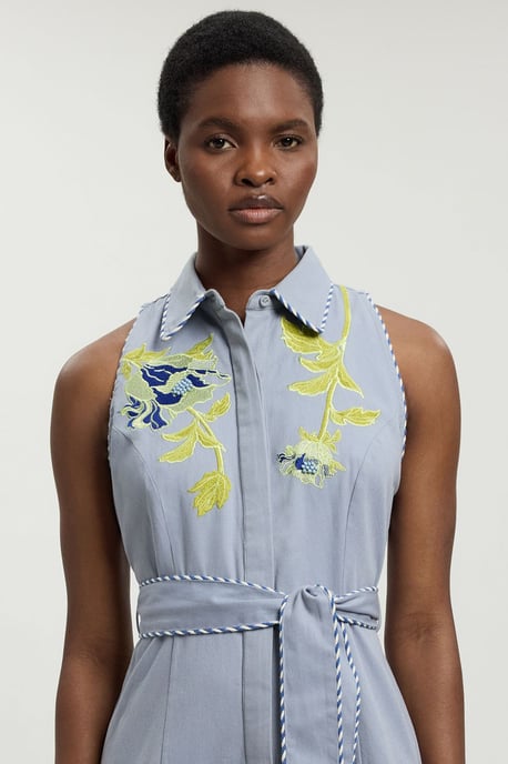 Floral Applique Belted Midi Dress - Image 4
