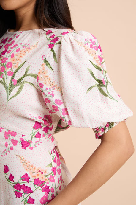 Petite Cream Floral Shirred Cuff Midi Dress - Image 4