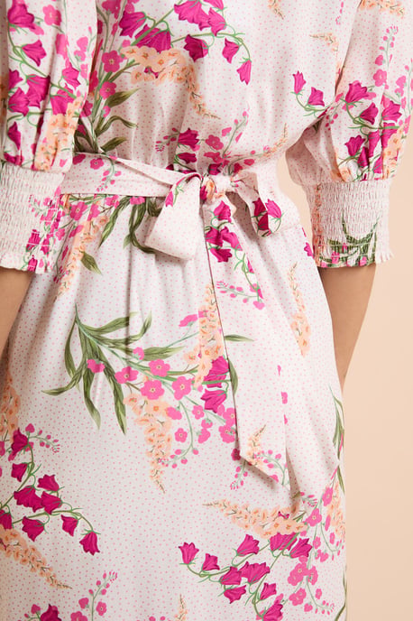 Petite Cream Floral Shirred Cuff Midi Dress - Image 5